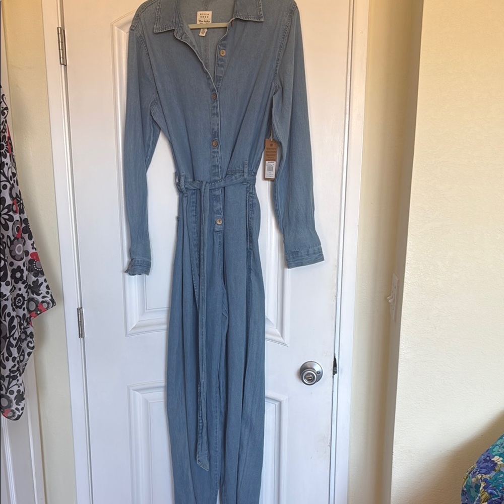 Billabong Blue Tie Front Long Sleeve Dress
